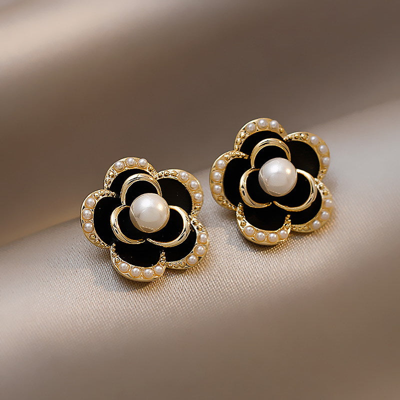 Pearl Flower Stud Earrings | Pearl Stud Earrings | Camellia Earrings with Sterling Silver Pins