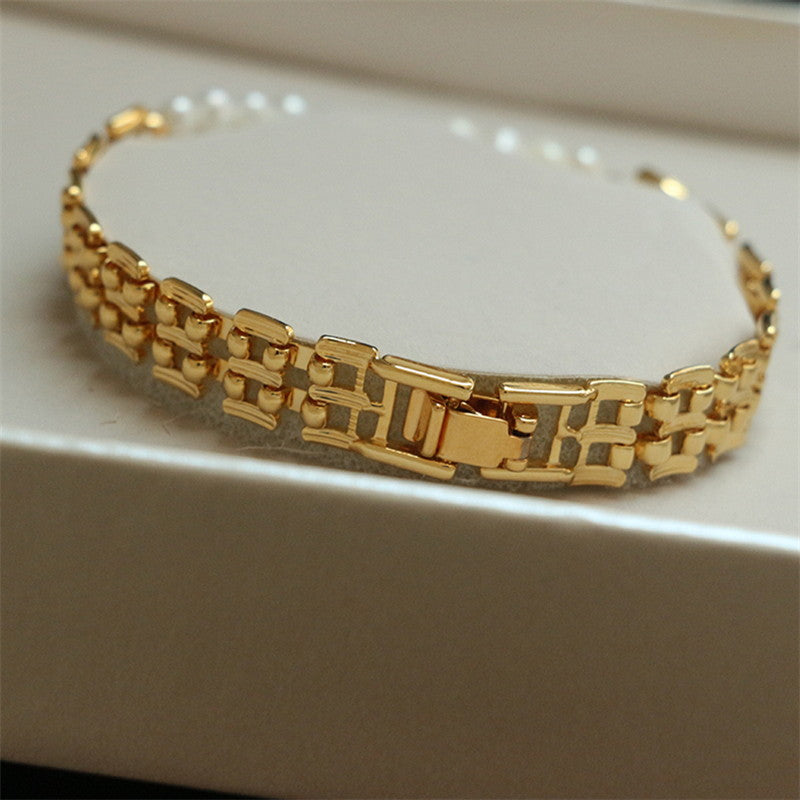 Watchband Freshwater Pearl Bracelet | Real Pearl 18K Gold Plated Bracelet for Women