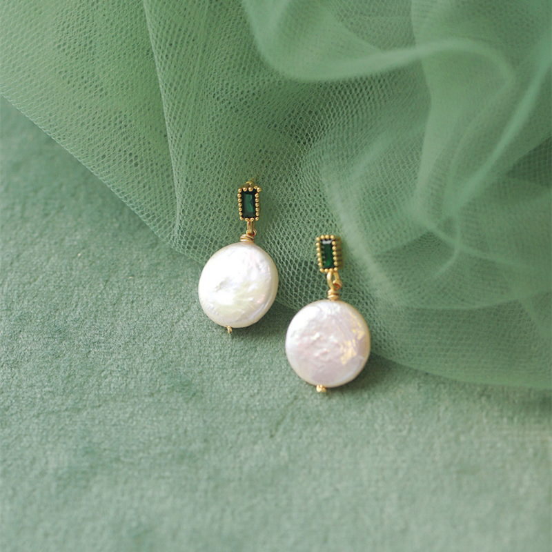 Flat Baroque Pearl Earrings | Real Baroque Pearl Drop Earrings with Sterling Silver Pins (10-11 mm)