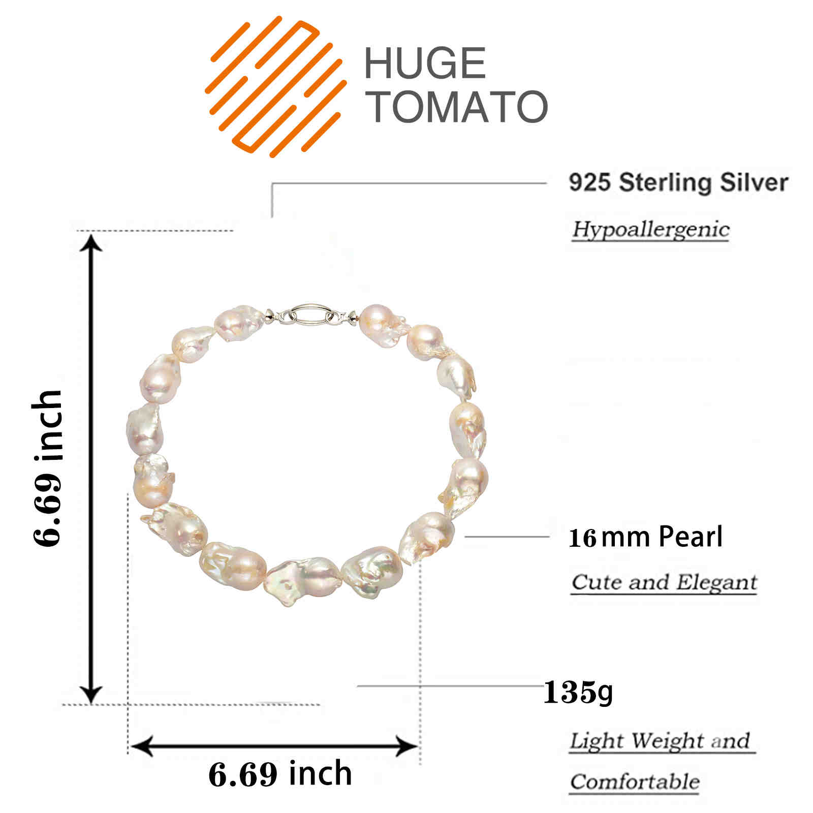 16mm Big Real Pearl Necklace AAAA Baroque Pearl Necklace | White Freshwater Irregular shaped Pearl Necklace