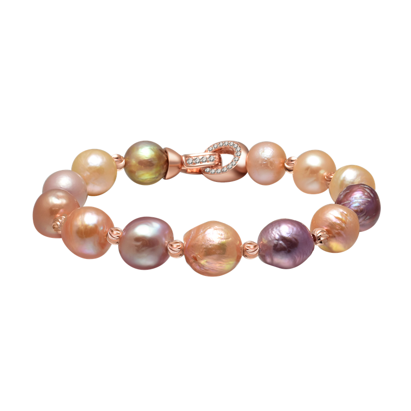 Baroque Freshwater Pearl Bracelet | 10-11mm Multicolor AAAA Real Pearl | Rose Gold Plated Clasp