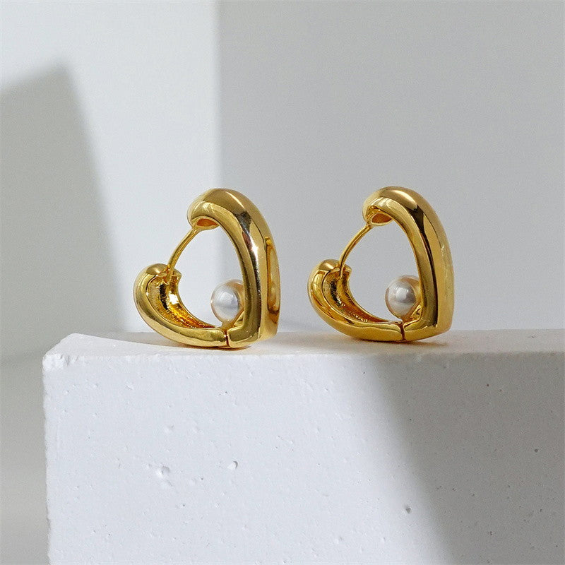 Boucles d'oreilles créoles en forme de cœur | Boucles d'oreilles pendantes en perles | Boucles d'oreilles créoles épaisses en or et argent