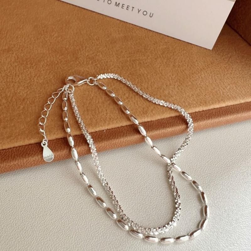 Pure Sterling Silver Bracelet Elegant Double Strand 999 Silver Sparkling Bracelet