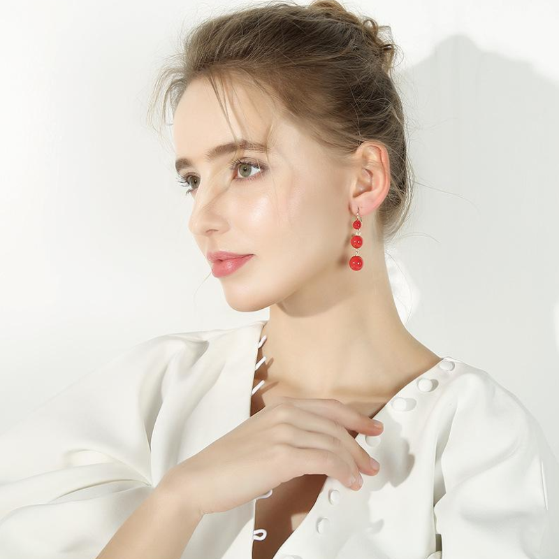 Red Pearl Dangle Earrings