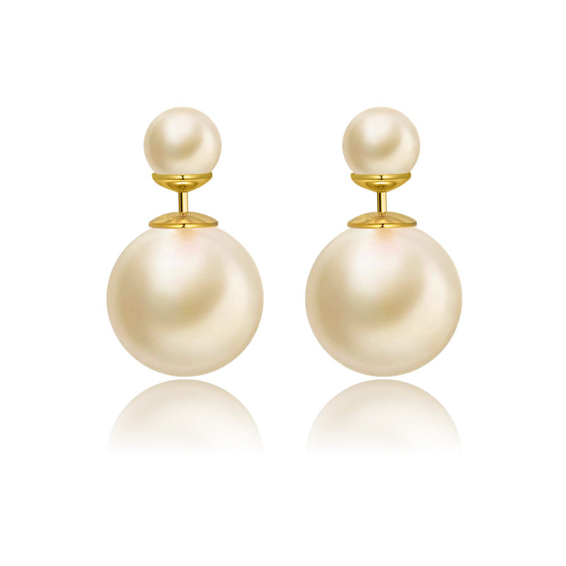 Elegant Two Round Pearl Earrings Double Sided Pearl Earrings with S925 Silver Pin Front and Back Pearl 8 and 16mm