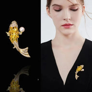 AAA Real Pearl Goldfish Brooch | Freshwater Pearl Brooch with 18K Gold Plated | Luckly Fish Brooch with S925 Sliver Pin