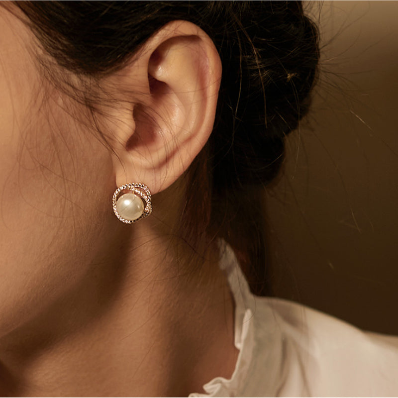 Freshwater Cultured Pearl and Diamond Stud Earrings in 14K Gold Over Sterling Silver Pin(8-9mm)