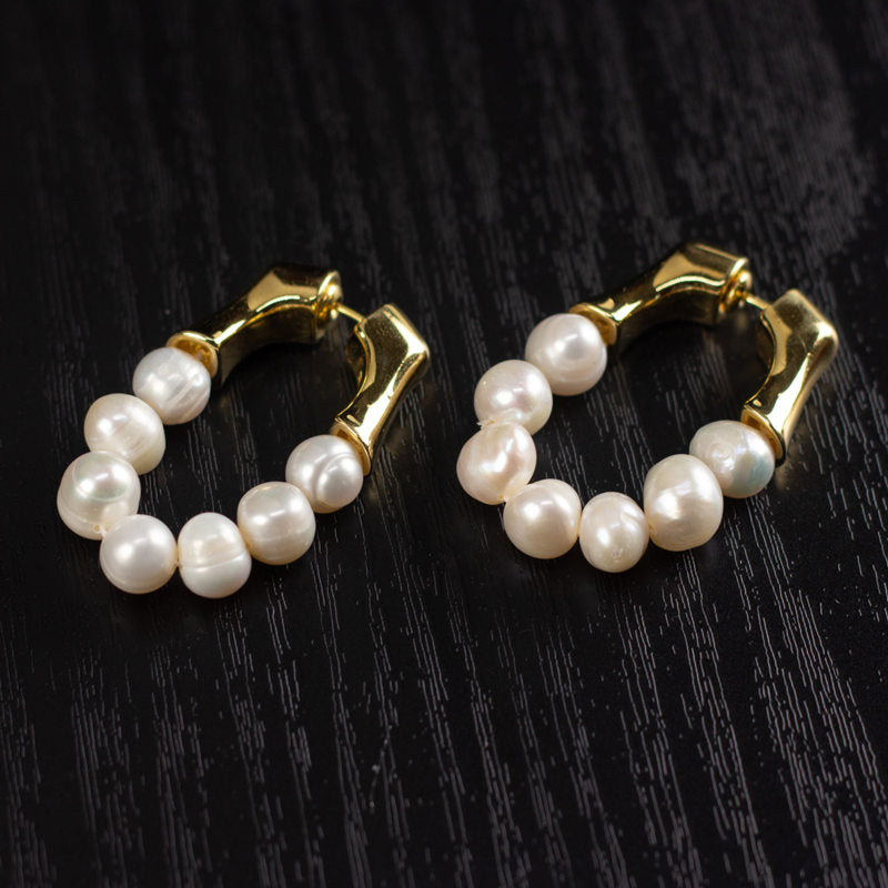 Pearl Hoop Earrings | Freshwater Pearl Earrings | Real Pearl Earrings (3-4mm)