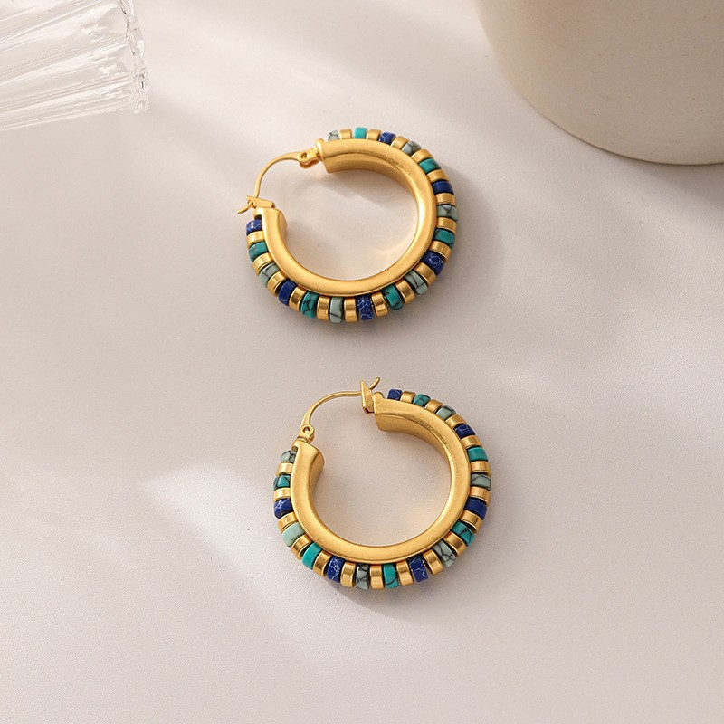 Bobo Hoop Earrings | Gold Hoop Earrings | Turquoise Hoop Earrings