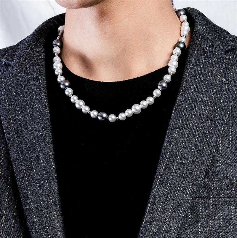 White and Black Mens Pearl Necklace | Pearl Necklace Gift for Men
