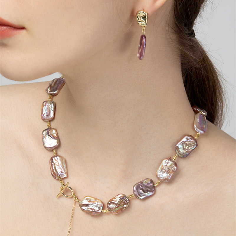 Purple Large Real Baroque Pearl Jewelry Set | Baroque Pearl Necklace | Baroque Pearl Earrrings | Baroque Pearl Bracelet (10-13mm)
