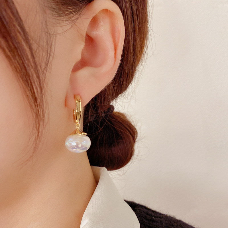 Moonstone Drop Earrings Opal Earrings with 14K Gold Plated Hexagon Clasp