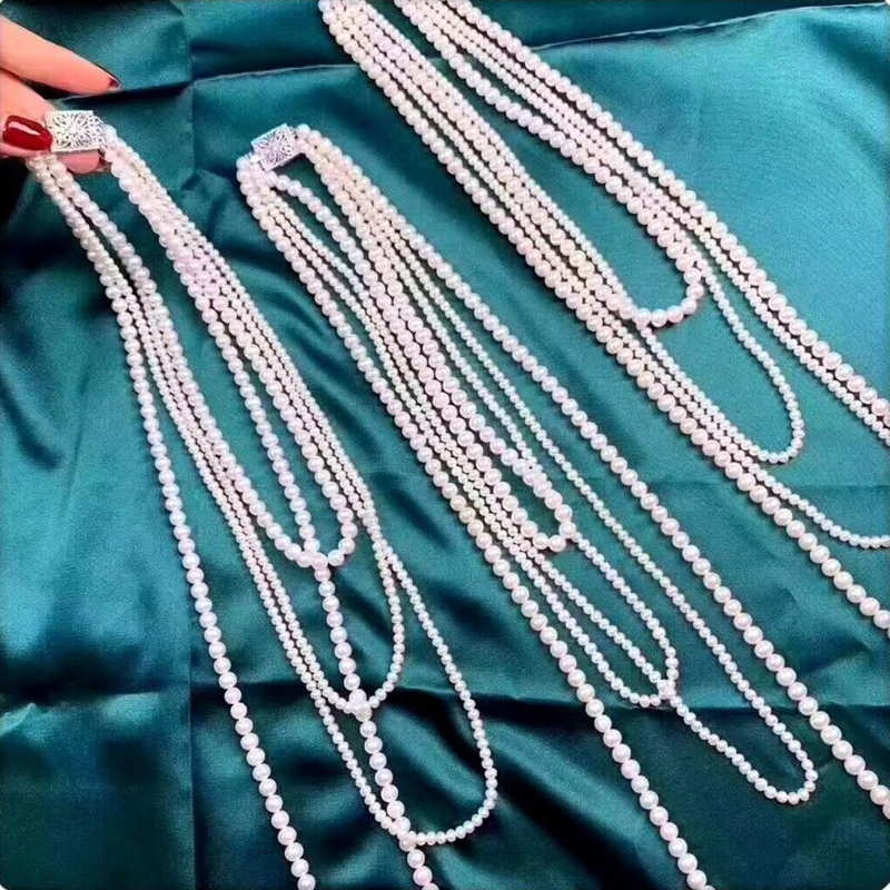 Handmade 4 Strand Freshwater Pearl Necklace | Multi Strand Pearl Necklace | Long Multi Strand Pearl Necklace (15.7 Inches to 27.5 Inches)