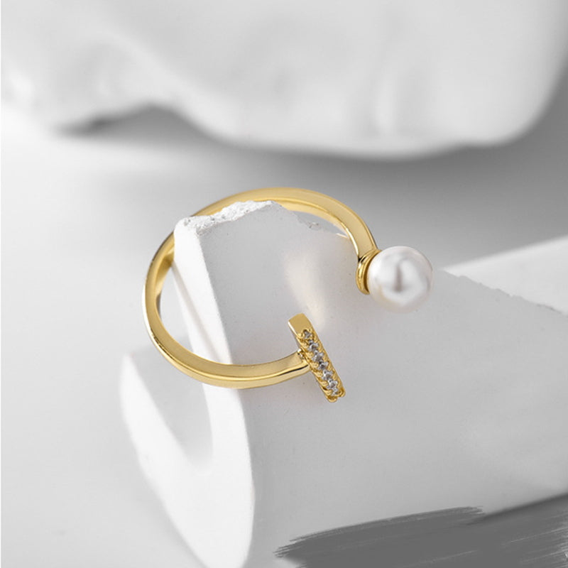 Anillo de perlas | Anillo de oro con perlas y diamantes | Anillos ajustables para mujer