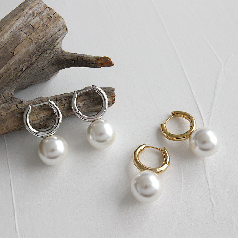 Royal Elegant Pearl Drop Earrings | Pearl Huggie Earrings with Big Pearls (15mm)