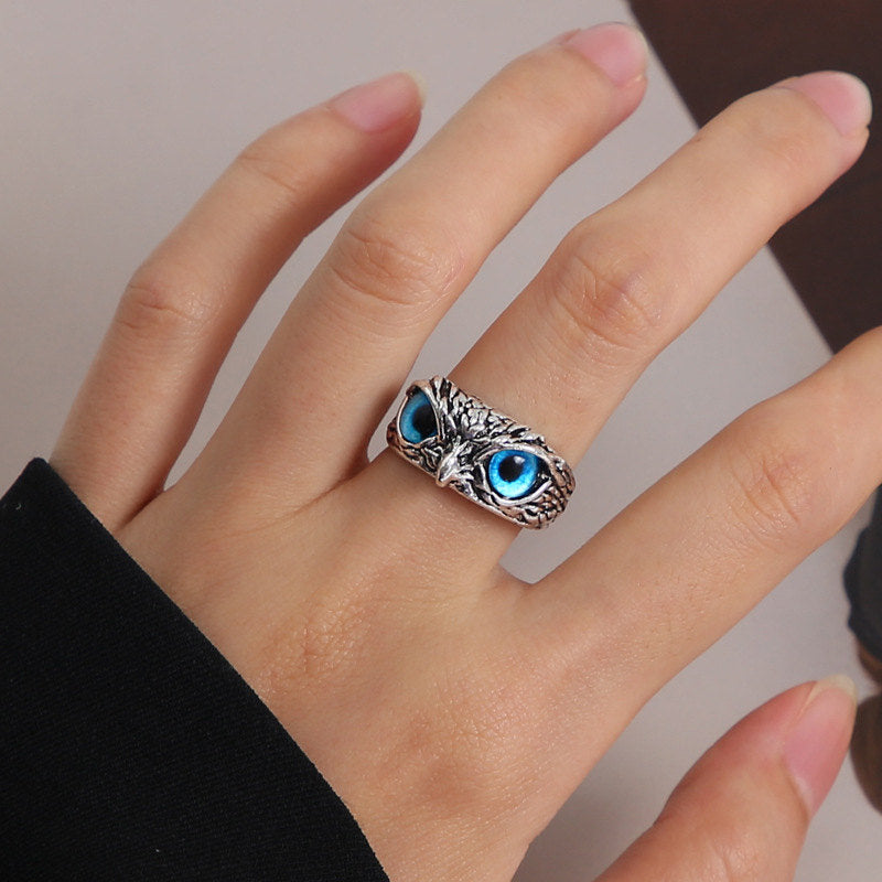 Demon Eye Owl Ring | Retro Animal Open Ring Adjustable | Silver Ring Jewelry