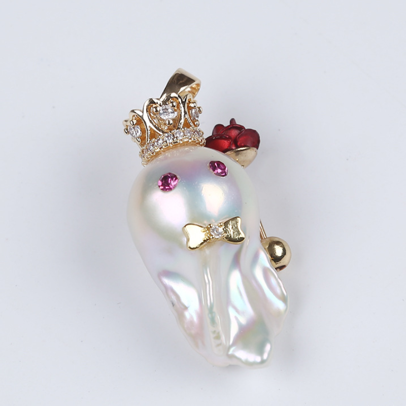 Lindo collar con colgante de perlas barrocas grandes para niños en oro de 14 k sobre plata de ley (16-18 mm)