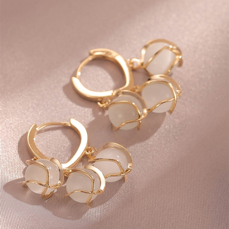 Lily of The Valley Earrings | 3 Moonstone Drop Earrings | Gold Hoop Earrings in Sterling Silver Pin