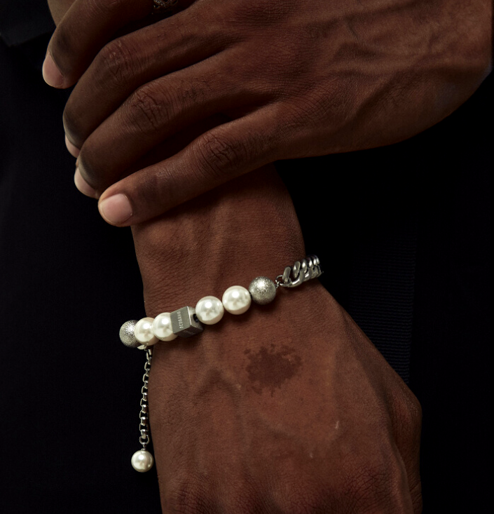 Mens Pearl Bracelet | Pearl Chain Bracelet | Mens Silver Bracelet