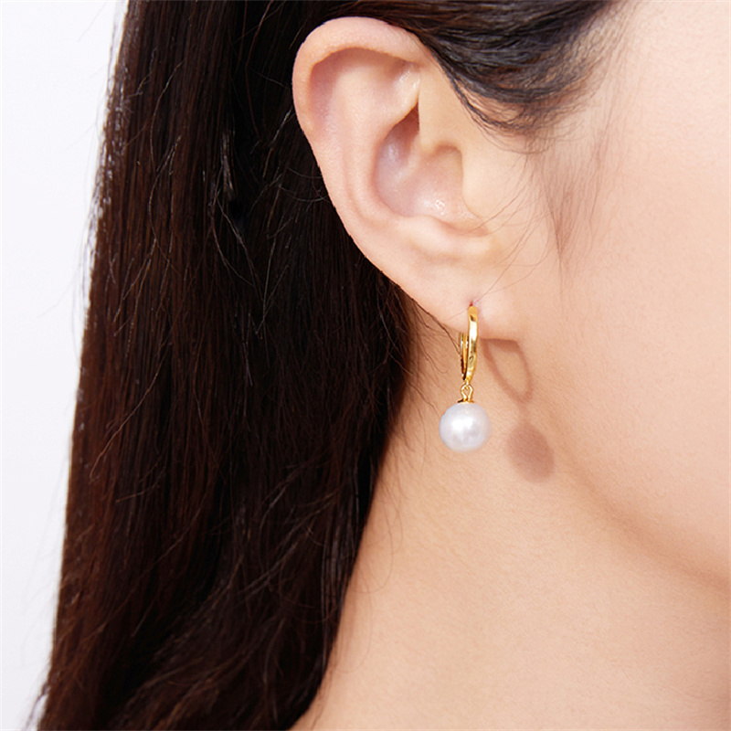 Boucles d'oreilles créoles en perles véritables AAAA plaquées or 24 carats | Boucles d'oreilles pendantes en perles d'eau douce | Boucles d'oreilles créoles en perles avec fermoir antiallergique (9-10 mm)
