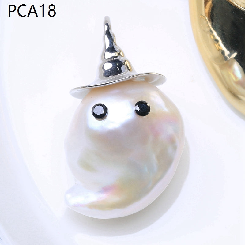 Collar con colgante de perlas barrocas grandes para niña estilo Halloween en oro de 14 k sobre plata de ley (16-18 mm)