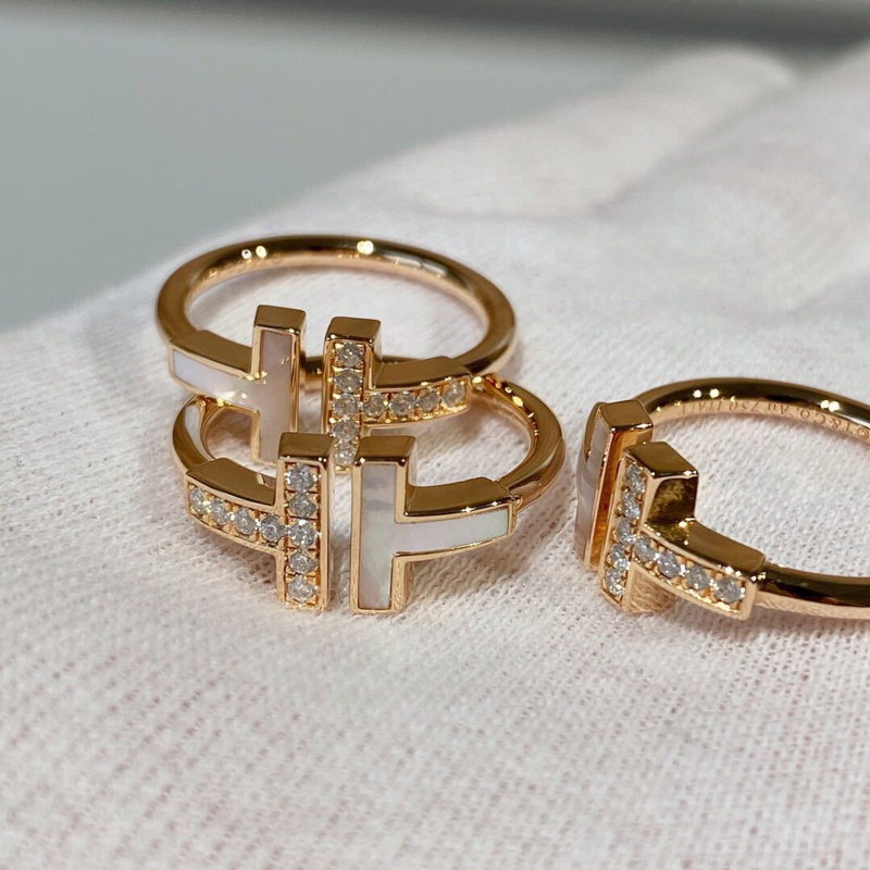 Gold Adjustable Rings | T Shaped Ring | Mother of Pearl Ring in 14K Gold Plated