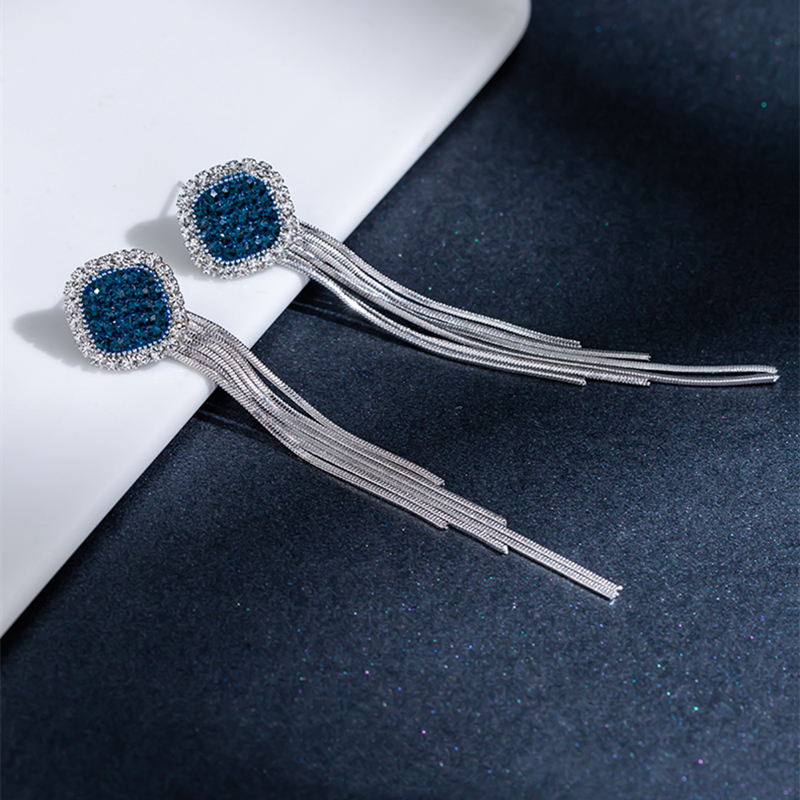 Pendientes colgantes de plata | Pendientes de clip para mujer | Pendientes de Circonitas con Borla de Metal