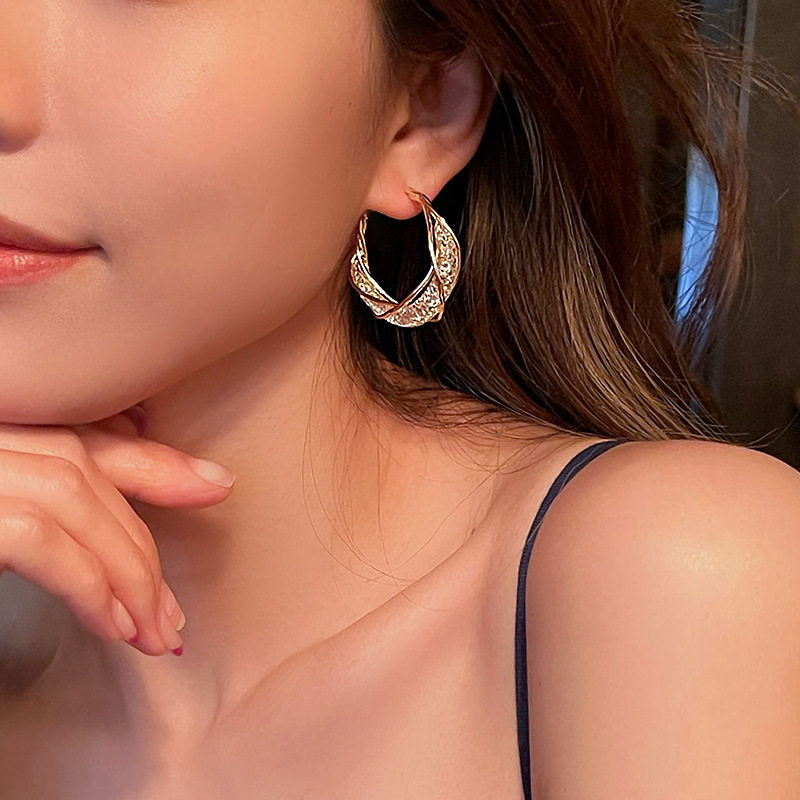 Twisted Hoop Earrings | Gold and Silver Hoop Earrings | Diamond Hoop Earrings with Sterling Silver Pins