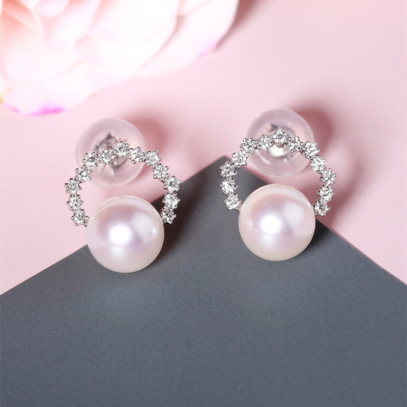 Pendientes de perlas reales AAA | Pendientes pequeños de perlas con pasador de plata | Aretes de oro y plata (6 mm)