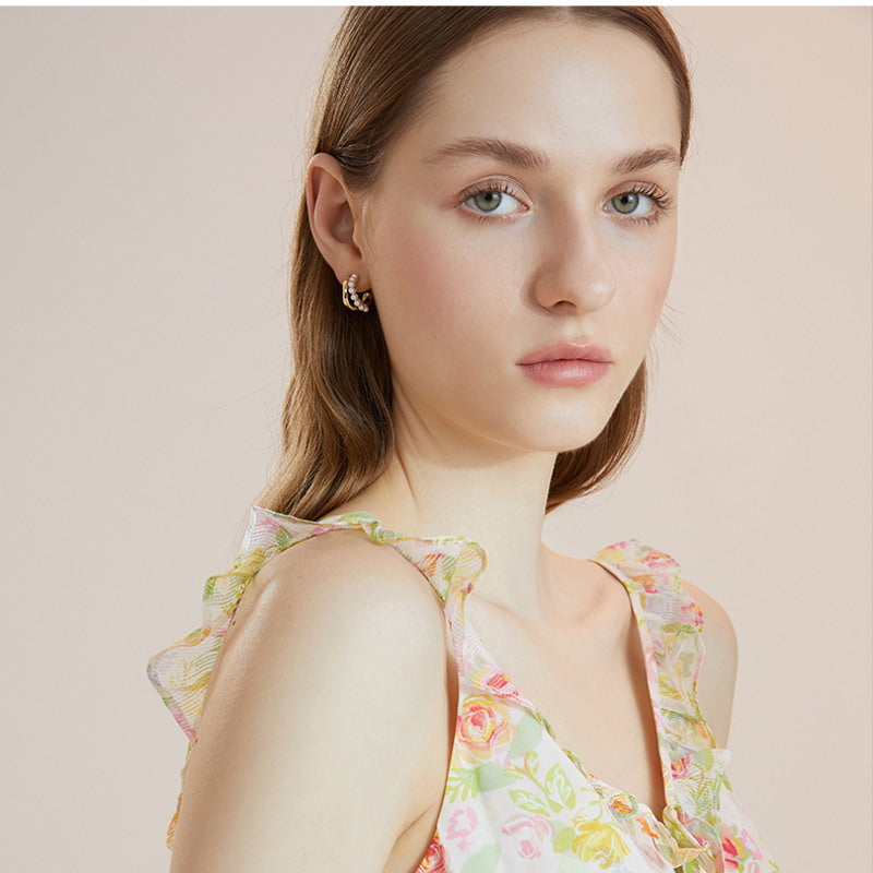 Pearl Hoop Earrings | 14K Gold Plated Hoop Earrings | Irregular Hoop Earrings for Women