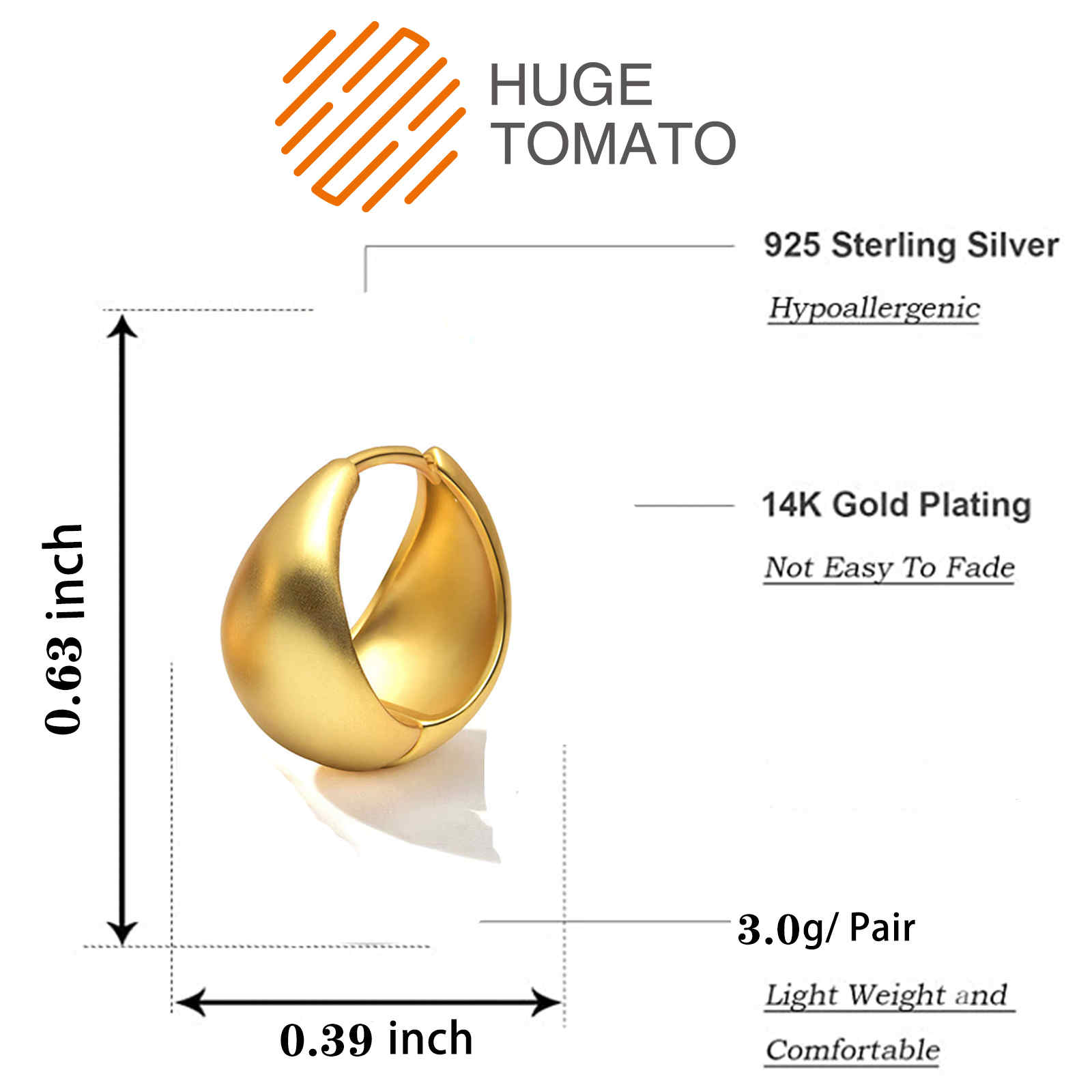Chunky Hoop Earrings in 18K Gold Plated and Silver | Teardrop Gold Huggie Earrings and Sliver Huggie Earrings