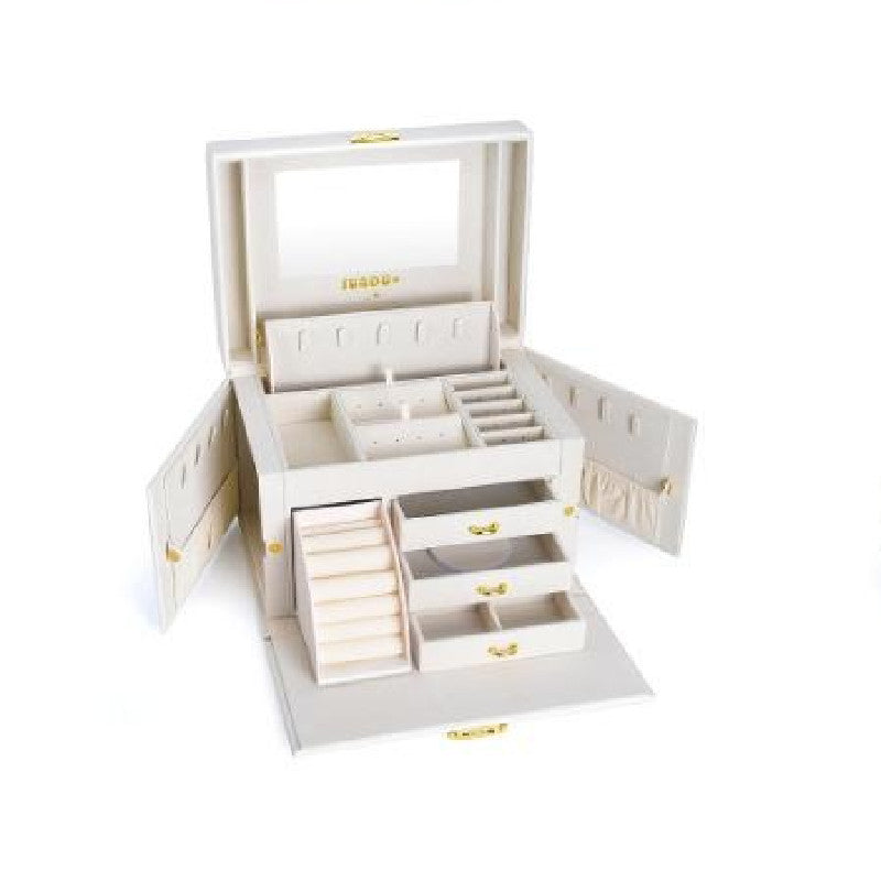 Double-layer Mini stud earrings rings Jewelry Box Useful Makeup Organizer Travel Portable Jewelry PU Box