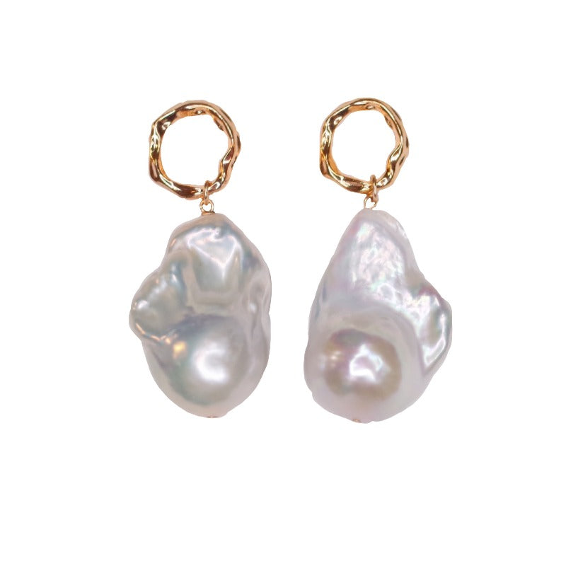 13-16mm AAA Big Baroque Pearl Earrings Saltwater Real Pearl Drop Earrings with Gold Clasp White Pearl Wedding Earrings