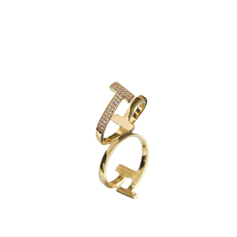 T Shape Adjustable Rings | Open Diamond Ring | Gold Diamond Ring in 14K Gold Plated