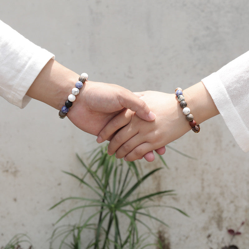 Elastic Planet Bracelet | Natural Stone And Wood Bead Bracelet | 10mm Bead Bracelets for Men and Women