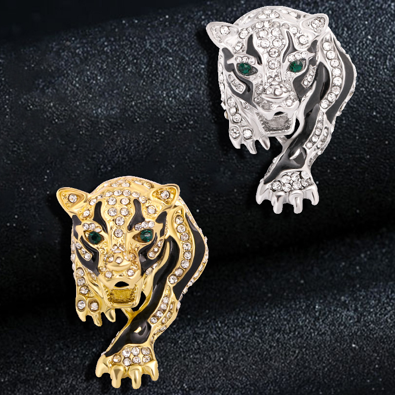 Gold and Silver Leopard Brooch for Men Diamond Cheetah Brooch Pin Jewelry Gift