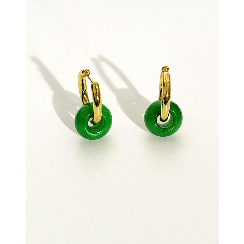Pendientes de aro con forma de gota de jade de piedra natural | Pendientes Curt De Aros De Donut | 5 colores disponibles