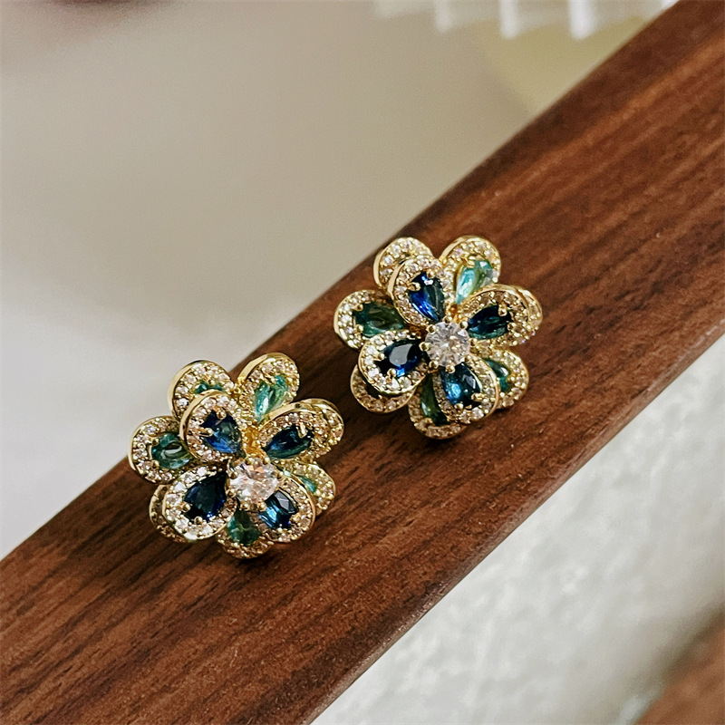 Flower Stud Earrings | Flower Gemstone Earrings | Crystal Flower Earrings with Sterling Silver Pins
