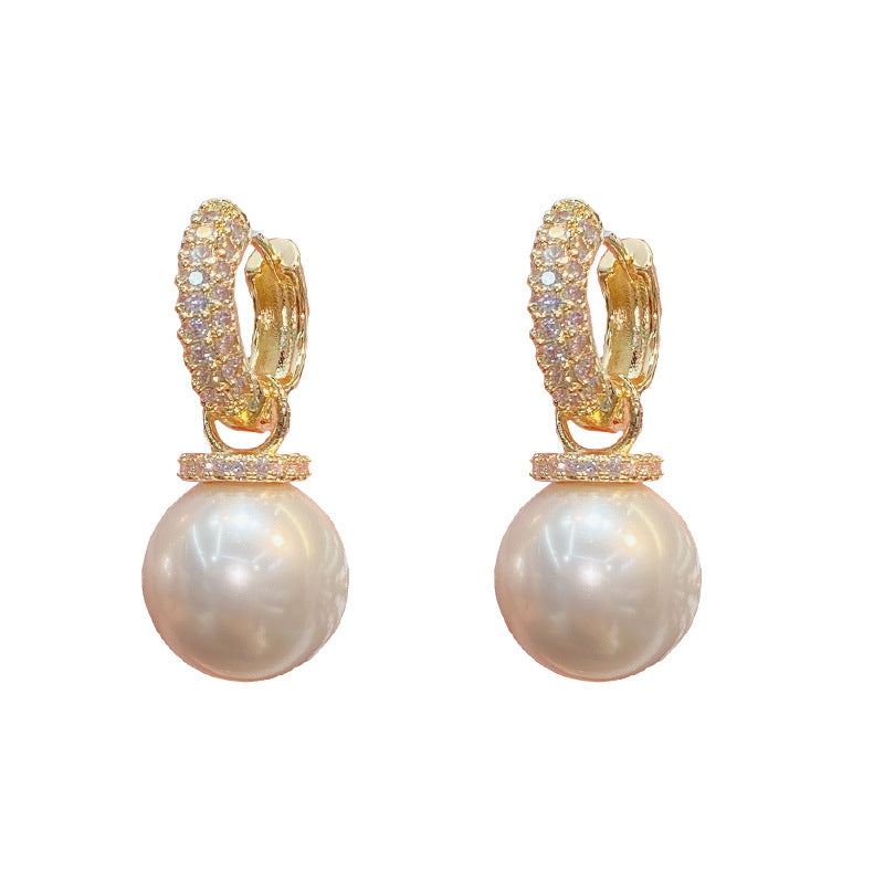 2 in 1 Pearl Drop Earrings | Diamond Hoop Earrings | Pearl Diamond Drop Earrings