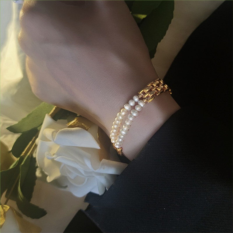 Watchband Freshwater Pearl Bracelet | Real Pearl 18K Gold Plated Bracelet for Women