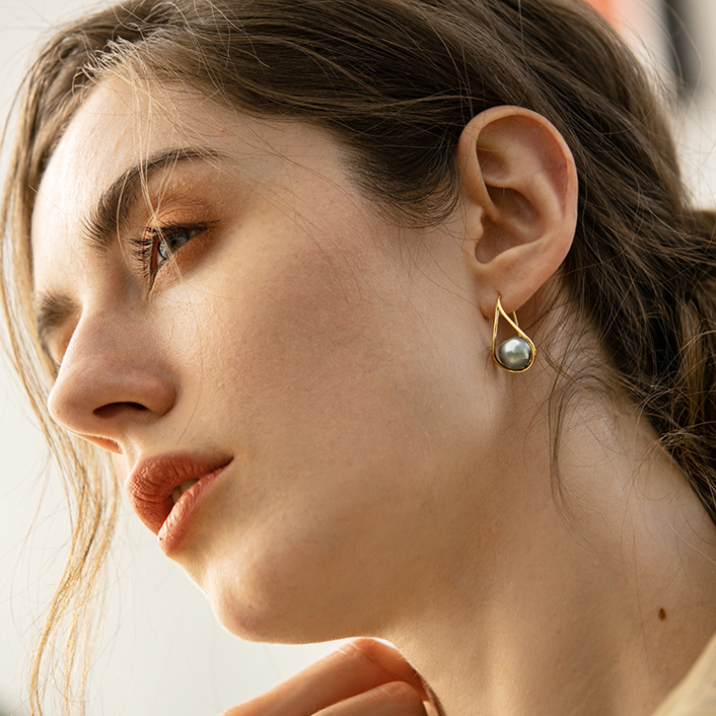 Geometry and Trigonology Pearl Dangle Drop Earrings for Women in 14K Gold Over Sterling Silver(8mm)