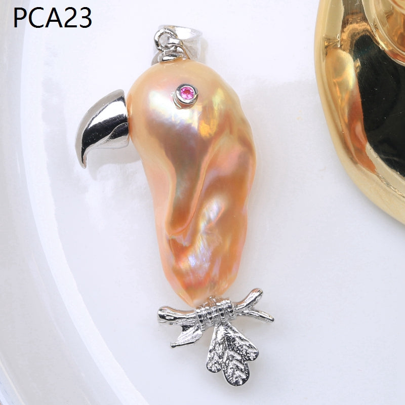 Collar con colgante de perlas barrocas grandes estilo animal en oro de 14 k sobre plata de ley (16-18 mm)