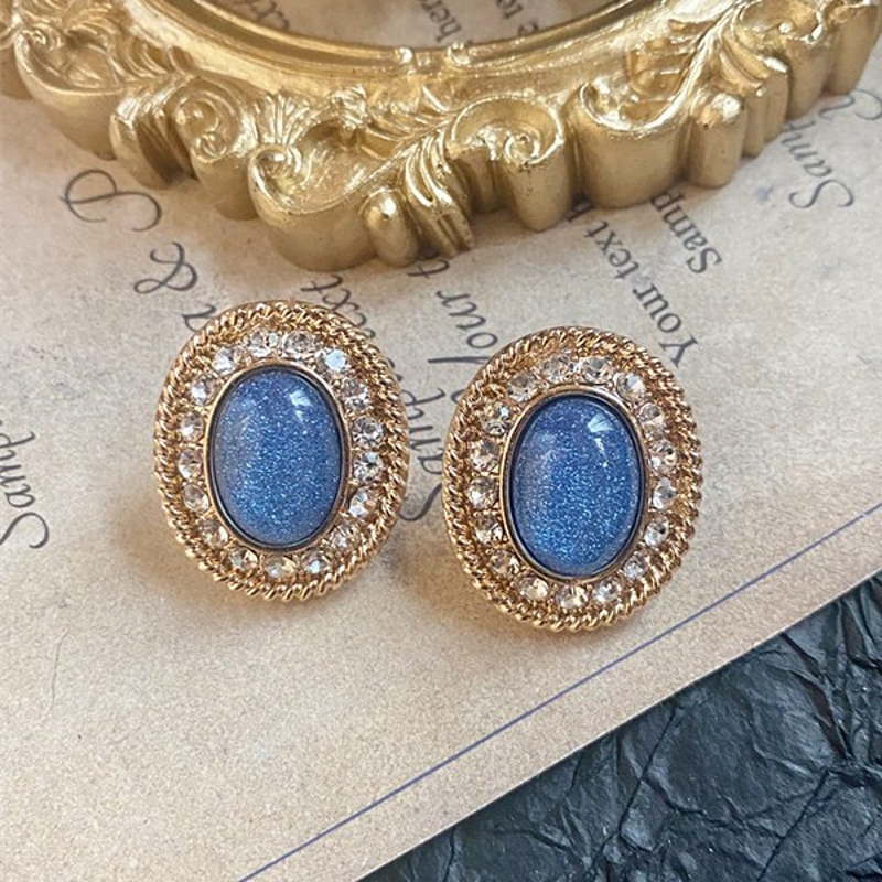 Vintage Style Stud Earrings | Blue Moonstone Stud Earrings Silver Pin