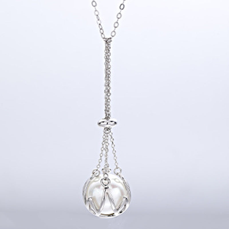 Pendentif cage à perles | Collier pendentif perle | Pendentif perle en argent sterling (12 mm)