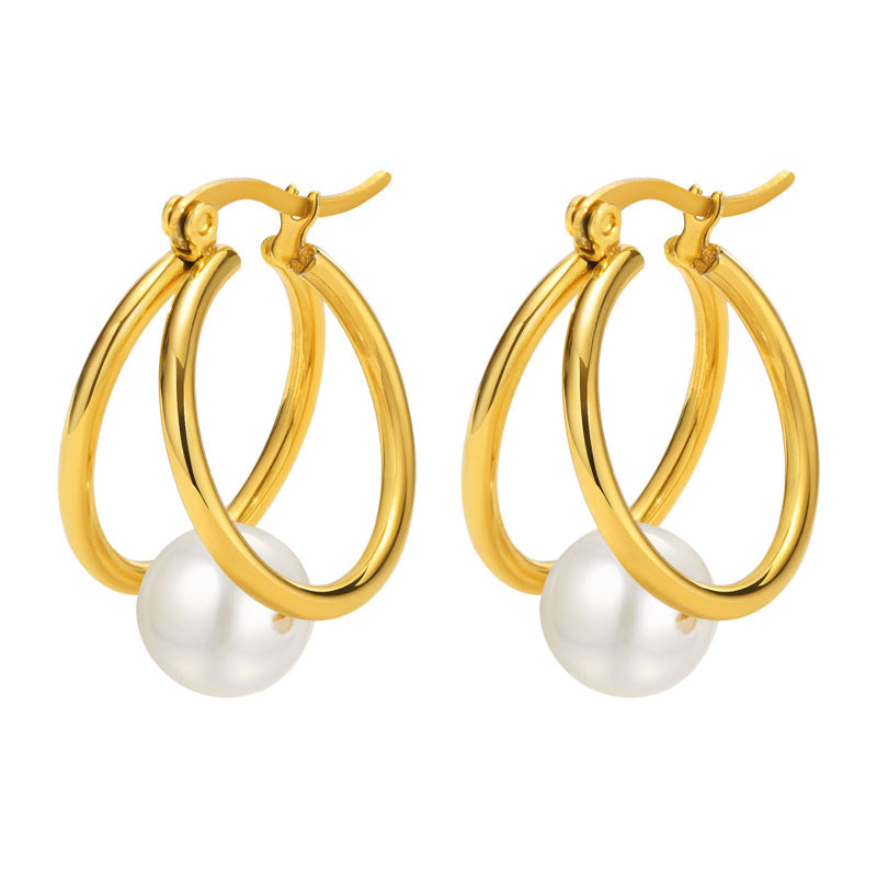 Double Hoop Earrings | Gold Hoop Earrings | Hoop Earrings with Pearls