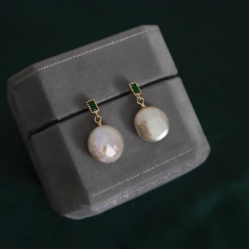 Flat Baroque Pearl Earrings | Real Baroque Pearl Drop Earrings with Sterling Silver Pins (10-11 mm)