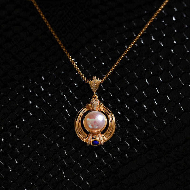 Roman Coliseum Freshwater Pearl Pendant | Gold Pearl Pendant Necklace