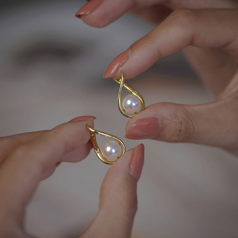 Twisted Freshwater Pearl Earrings | 8-9mm Real Pearl Drop Earrings with Sterling Silver Pin