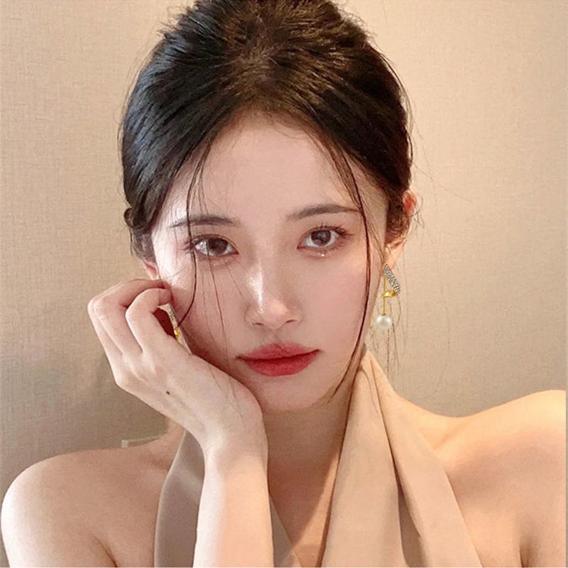 Diamond Pearl Dangle Earrings | Pearl Earring Jackets with Sterling Silver Pins