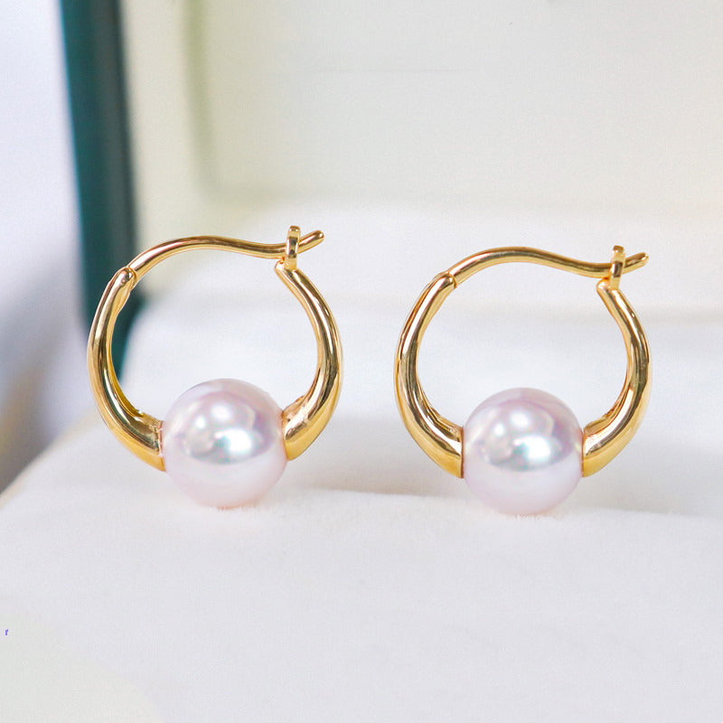 Chunky Gold Hoop Earrings | Huggie Earrings | Pearl Chunky Hoop Earrings